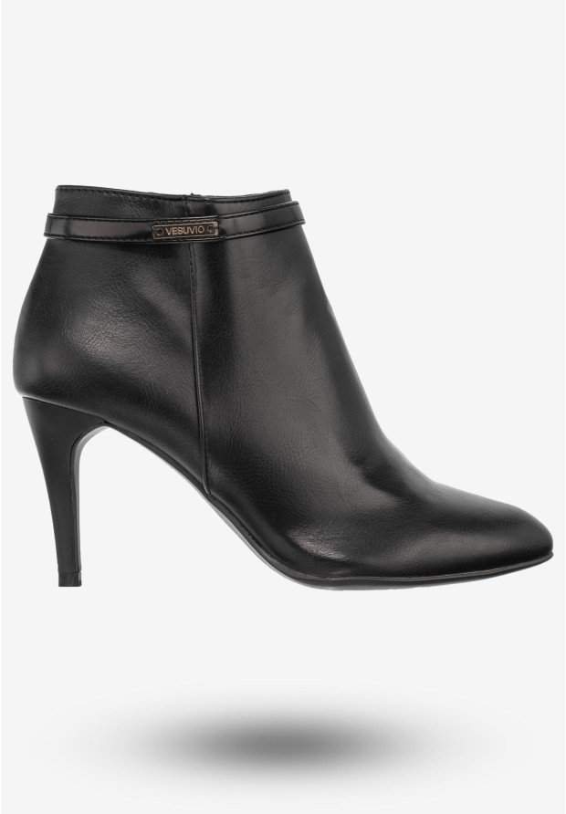 Botki Damskie Ekoskóra Buty Eleganckie Na Szpilce Vesuvio Czarne