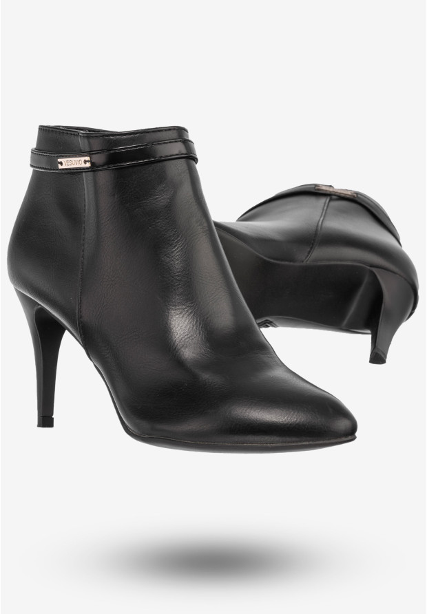 Botki Damskie Ekoskóra Buty Eleganckie Na Szpilce Vesuvio Czarne