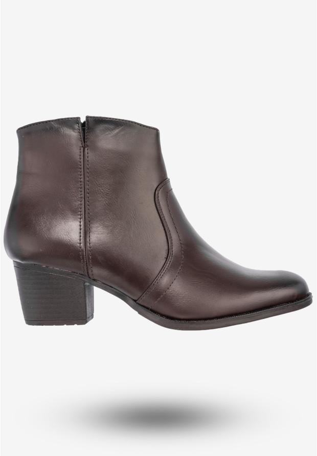 Botki Damskie Ekoskóra Buty Eleganckie Na Klocku Jezzi Brązowe AM64-6
