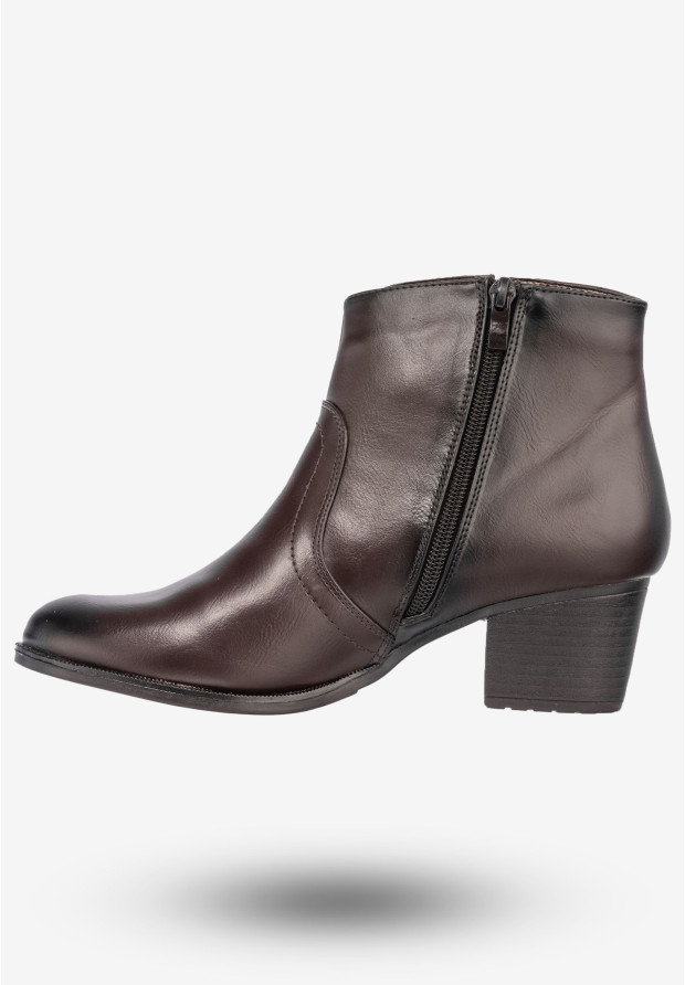 Botki Damskie Ekoskóra Buty Eleganckie Na Klocku Jezzi Brązowe AM64-6