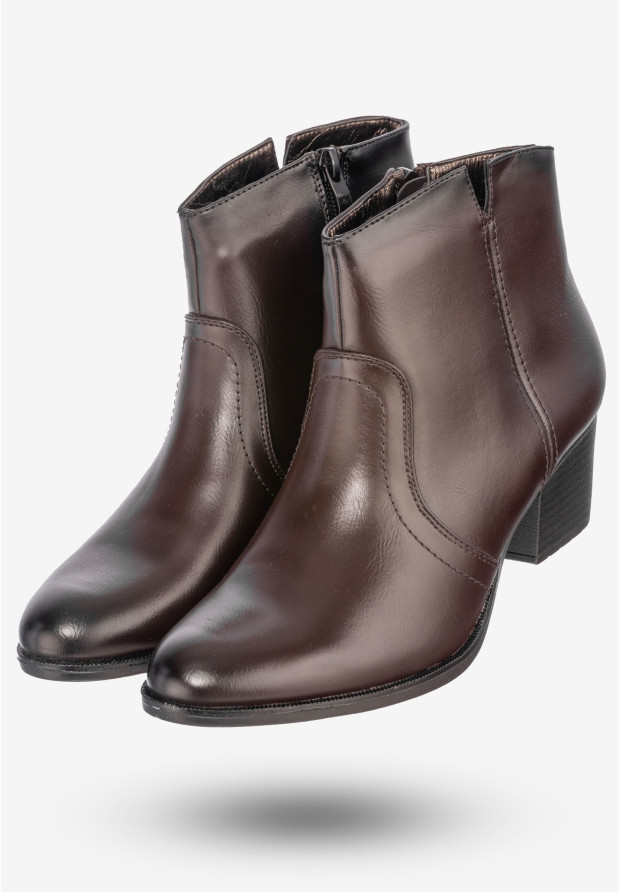 Botki Damskie Ekoskóra Buty Eleganckie Na Klocku Jezzi Brązowe AM64-6