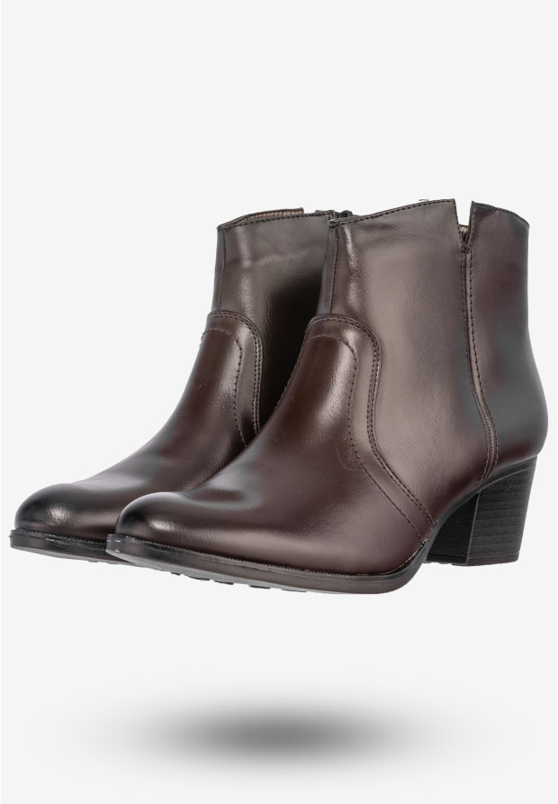 Botki Damskie Ekoskóra Buty Eleganckie Na Klocku Jezzi Brązowe AM64-6
