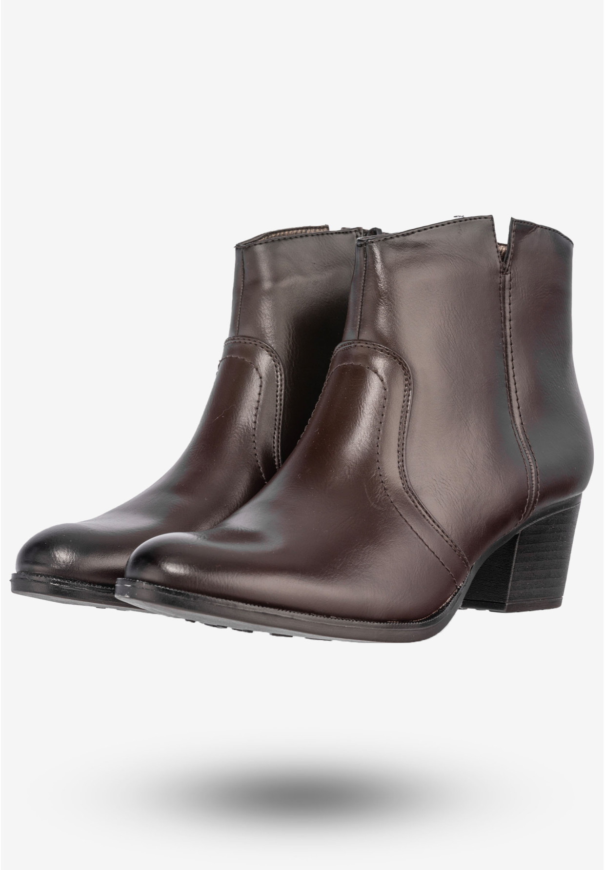 Botki Damskie Ekoskóra Buty Eleganckie Na Klocku Jezzi Brązowe AM64-6