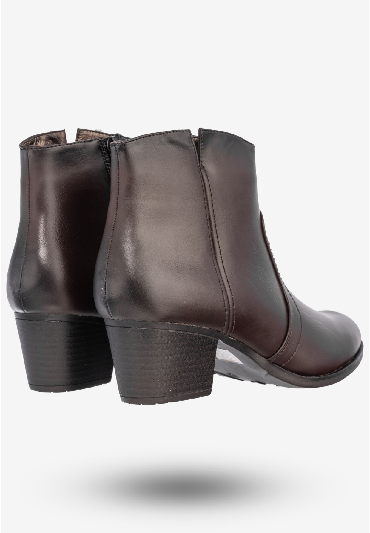 Botki Damskie Ekoskóra Buty Eleganckie Na Klocku Jezzi Brązowe AM64-6