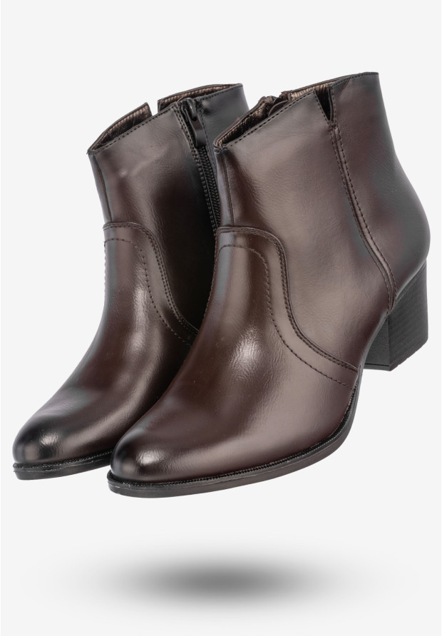 Botki Damskie Ekoskóra Buty Eleganckie Na Klocku Jezzi Brązowe AM64-6