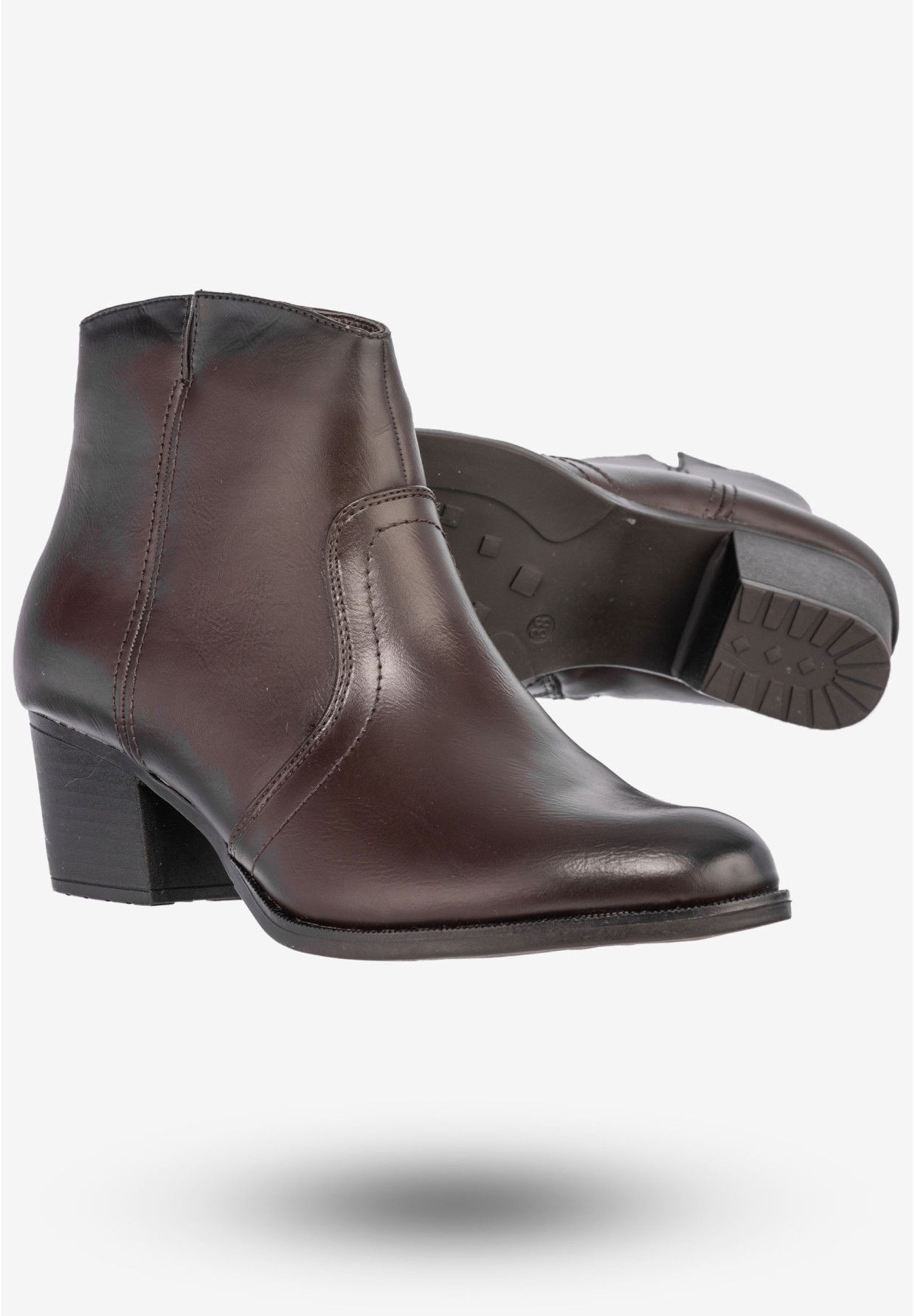 Botki Damskie Ekoskóra Buty Eleganckie Na Klocku Jezzi Brązowe AM64-6