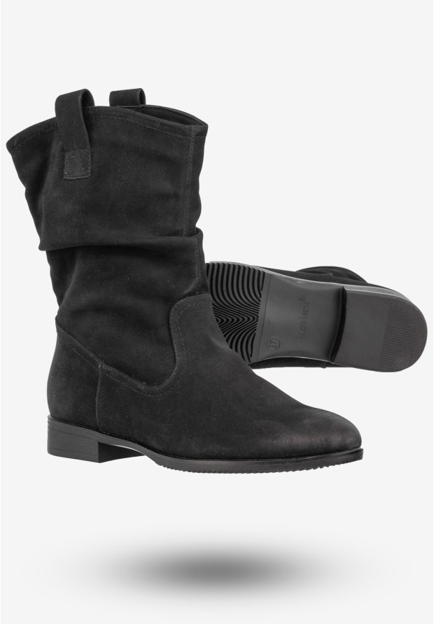 Botki Damskie Ekoskóra Buty Na Płaskim Obcasie Sergio Leone Czarne 22603
