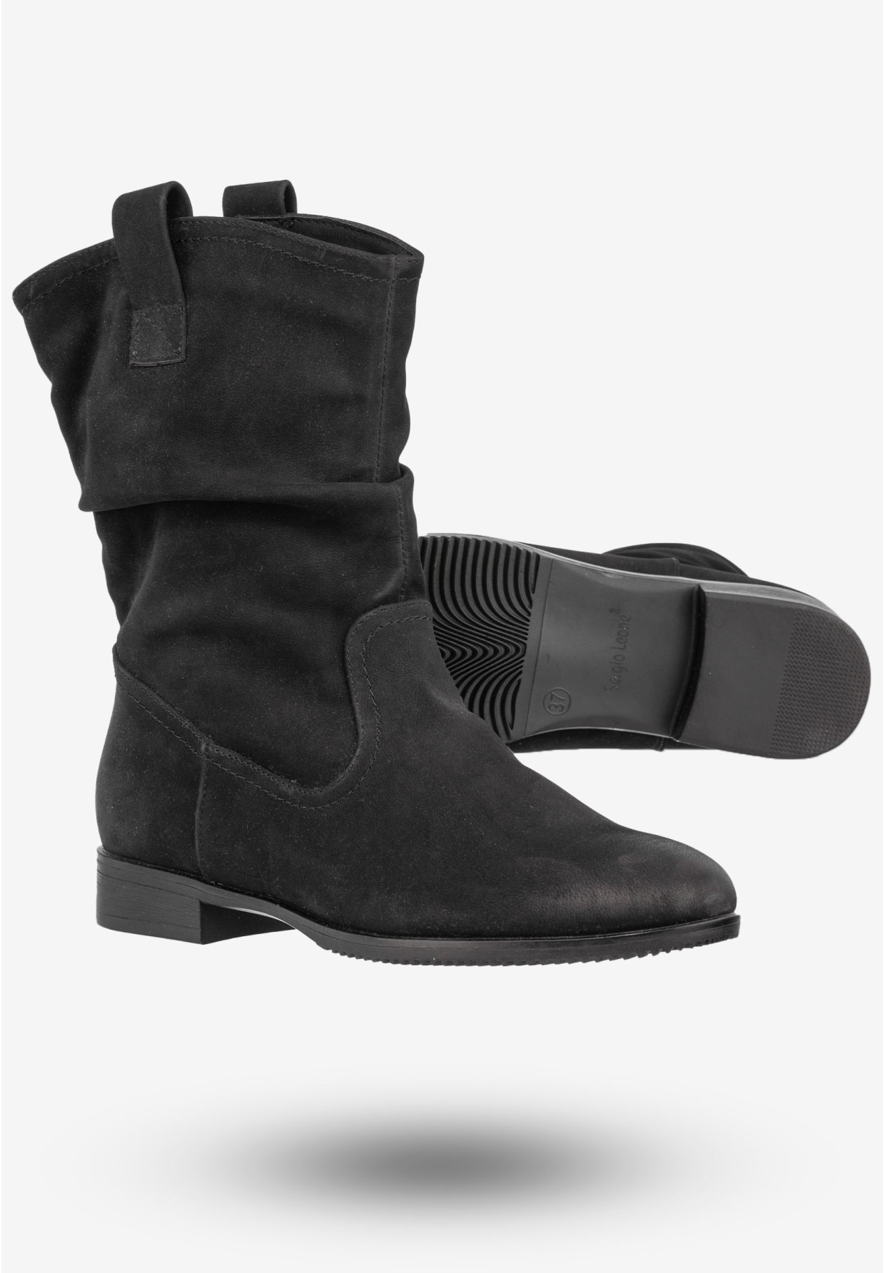 Botki Damskie Ekoskóra Buty Na Płaskim Obcasie Sergio Leone Czarne 22603