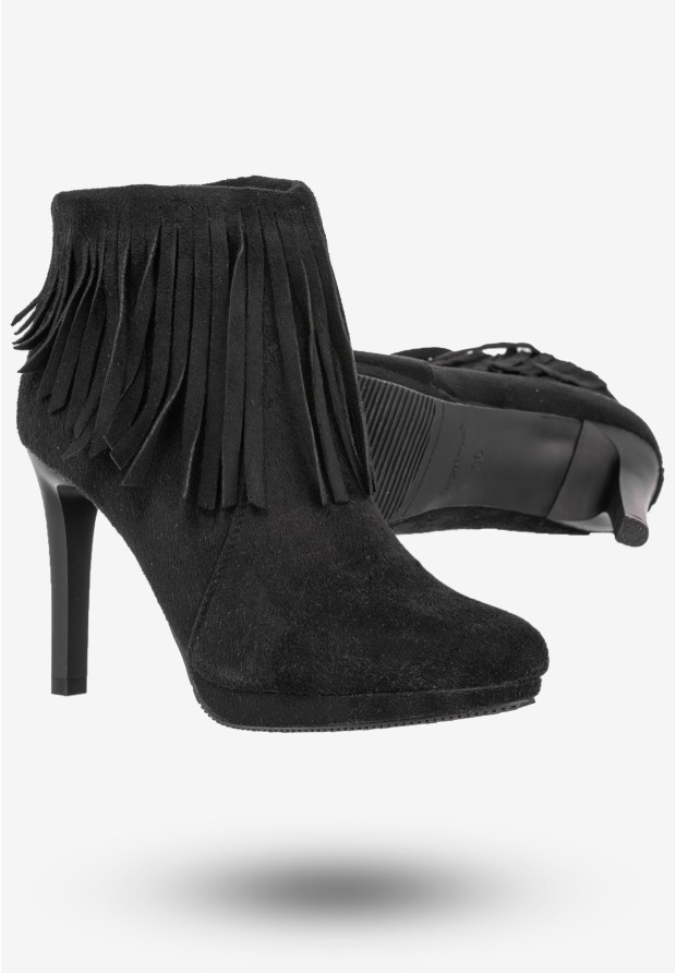 Botki Damskie Ekoskóra Buty Na Obcasie Zimowe Sergio Leone Czarne 44675
