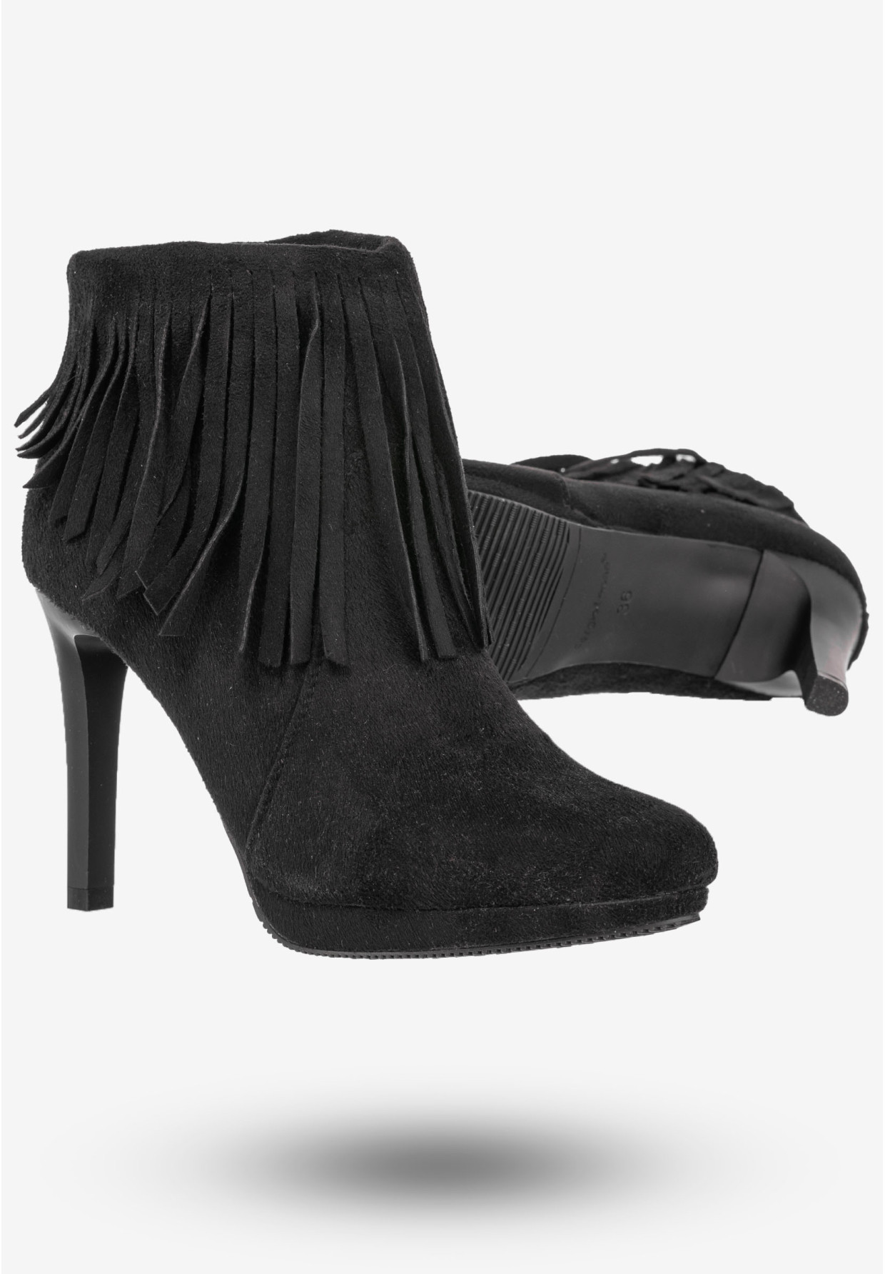 Botki Damskie Ekoskóra Buty Na Obcasie Zimowe Sergio Leone Czarne 44675