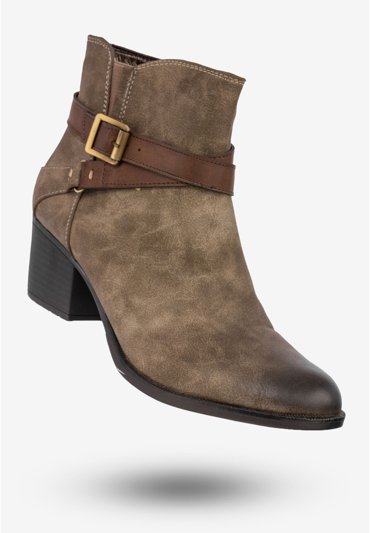 Botki Damskie Ekoskóra Buty Ocieplane Zimowe Na Obcasie Jezzi Khaki AM64-50