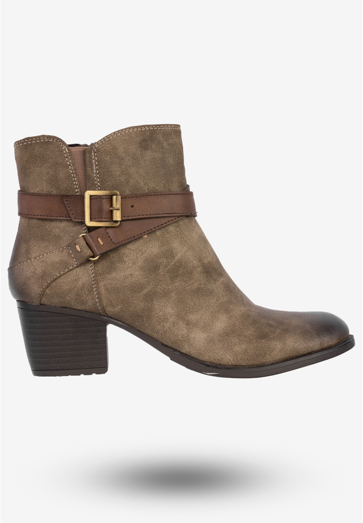 Botki Damskie Ekoskóra Buty Ocieplane Zimowe Na Obcasie Jezzi Khaki AM64-50