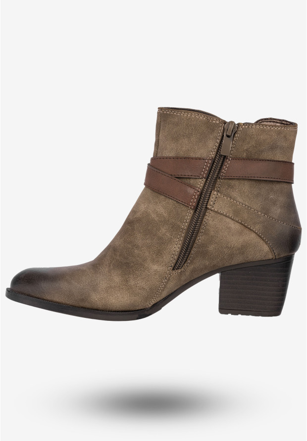 Botki Damskie Ekoskóra Buty Ocieplane Zimowe Na Obcasie Jezzi Khaki AM64-50
