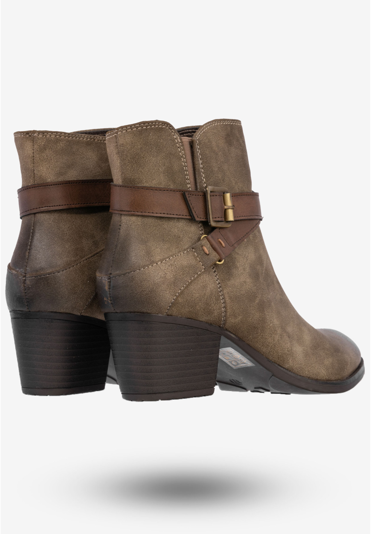 Botki Damskie Ekoskóra Buty Ocieplane Zimowe Na Obcasie Jezzi Khaki AM64-50