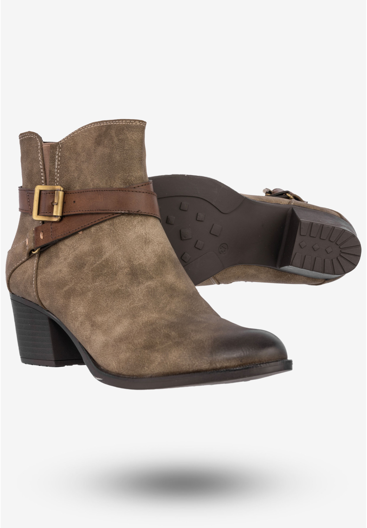 Botki Damskie Ekoskóra Buty Ocieplane Zimowe Na Obcasie Jezzi Khaki AM64-50
