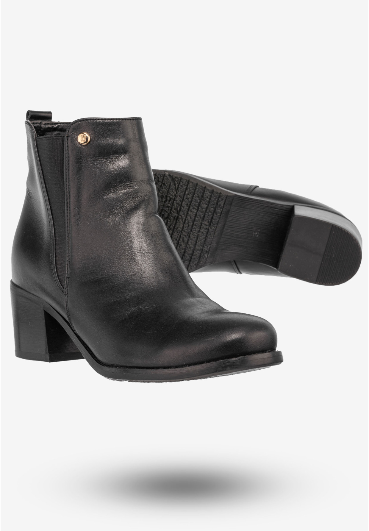 Botki Damskie Skórzane Buty Ocieplane Na Klocku Darex Czarne B-86/1