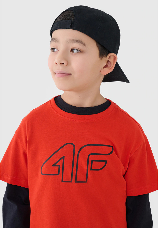 Koszulka Chłopięca 4F T-shirt z logiem Pomarańczowa 4FJRAW24TTSHM2316