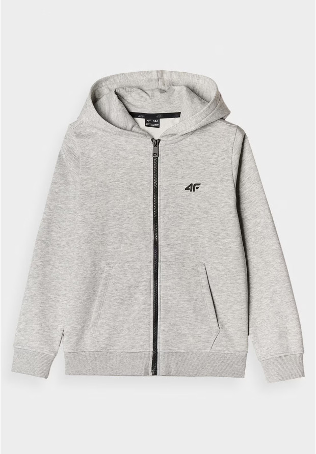 Bluza Chłopięca 4F Z Kapturem Rozpinana Szara 4FJWMM00TSWSM1295
