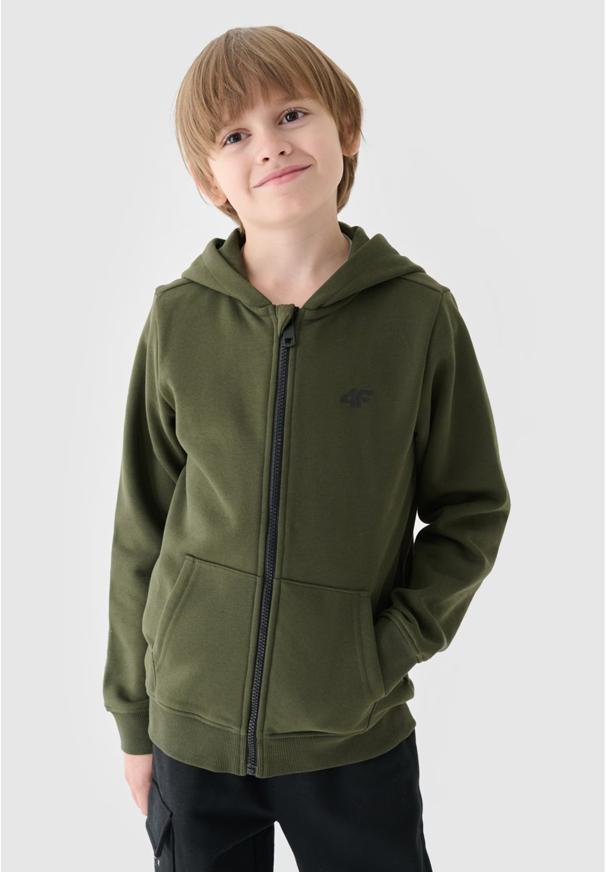 Bluza Chłopięca 4F Z Kapturem Rozpinana Khaki 4FJWMM00TSWSM1295