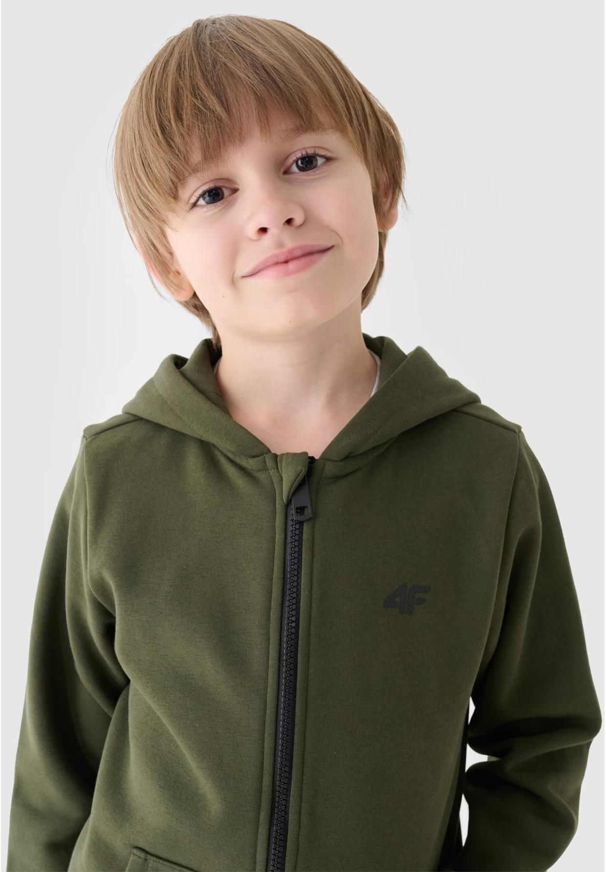 Bluza Chłopięca 4F Z Kapturem Rozpinana Khaki 4FJWMM00TSWSM1295