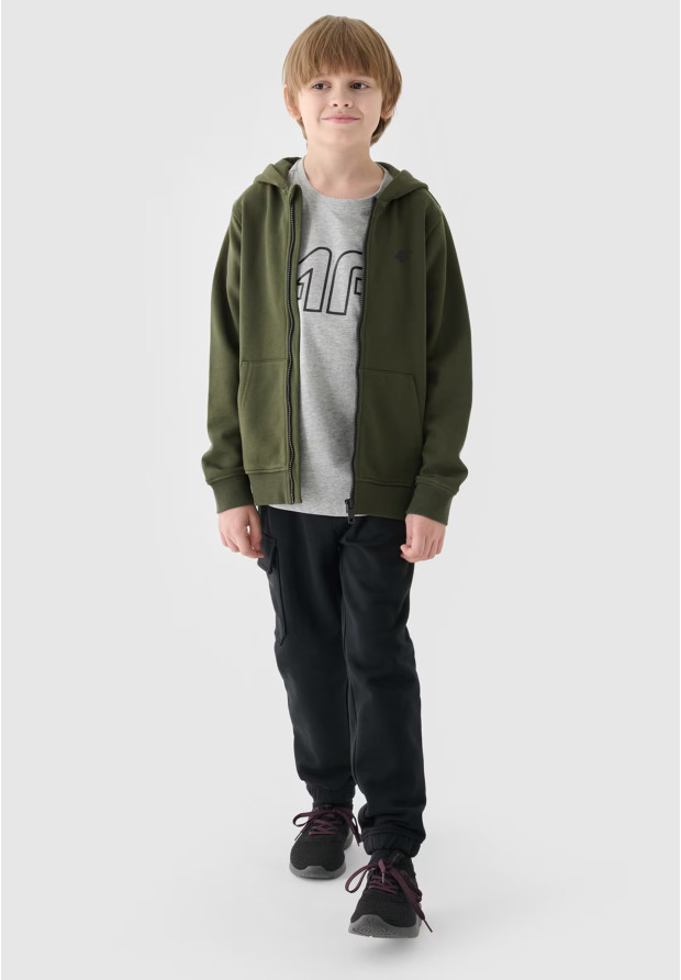 Bluza Chłopięca 4F Z Kapturem Rozpinana Khaki 4FJWMM00TSWSM1295