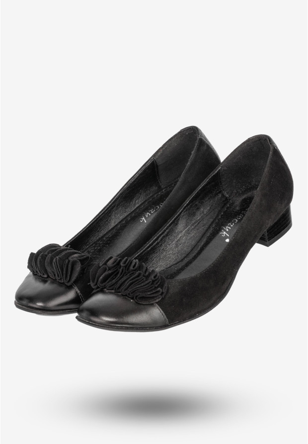 Półbuty Damskie Skórzane Buty Na Płaskim Obcasie Eleganckie Szewczyk Czarne 1422