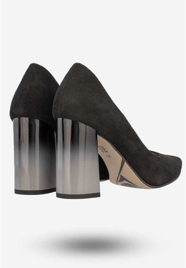Czółenka Damskie Zamszowe Buty Na Słupku Eleganckie eSKa Czarne