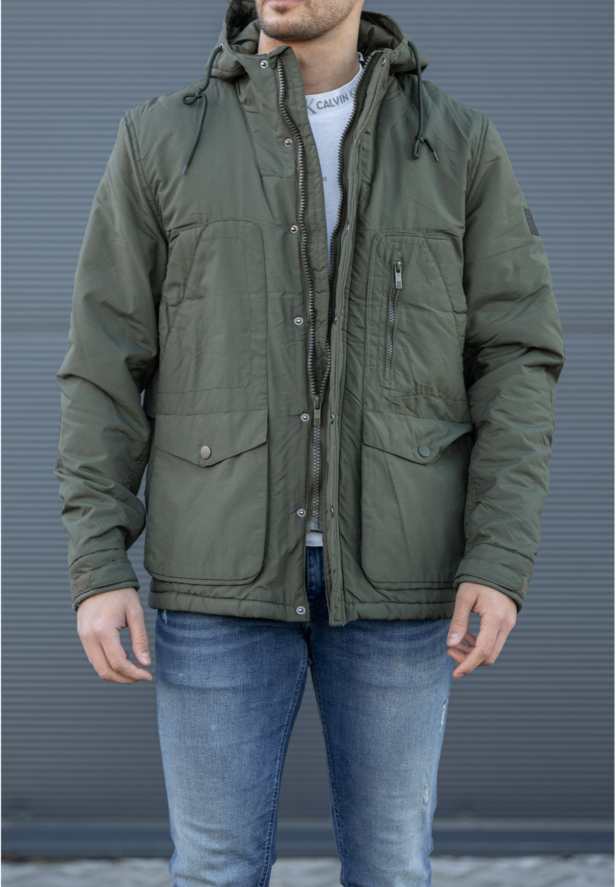 Kurtka Męska Wiosenna Khaki EBOUND-A134183
