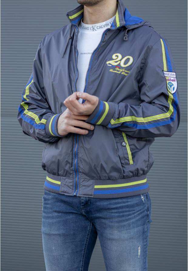 Kurtka Męska Wiosenna Szara z kapturem Sportowa HDK-2051NA