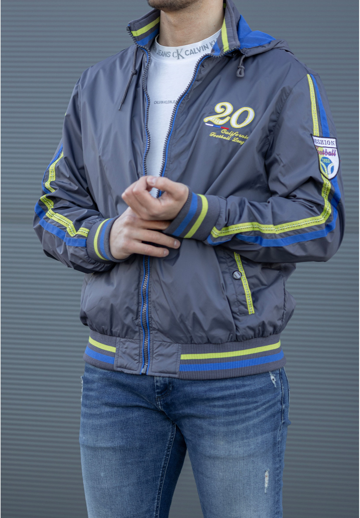 Kurtka Męska Wiosenna Szara z kapturem Sportowa HDK-2051NA
