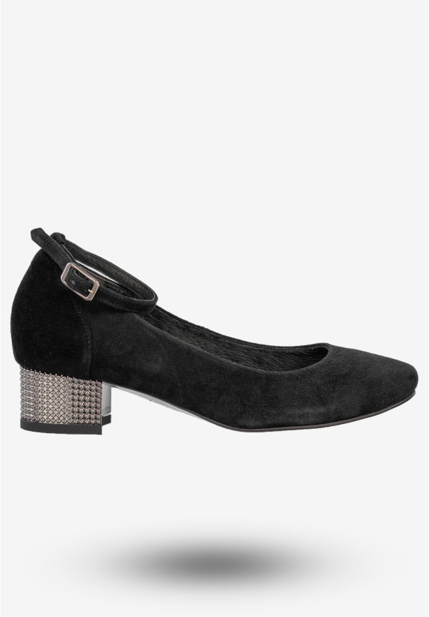 Czółenka Damskie Zamszowe Buty Na Klocku Eleganckie Czarne