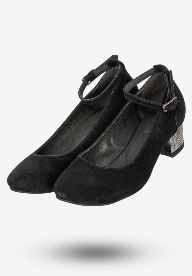 Czółenka Damskie Zamszowe Buty Na Klocku Eleganckie Czarne