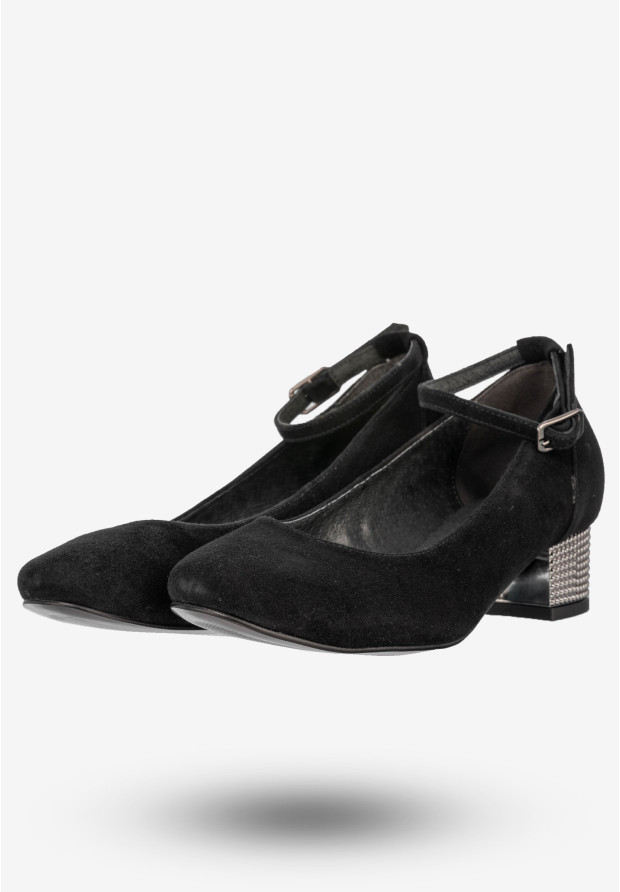 Czółenka Damskie Zamszowe Buty Na Klocku Eleganckie Czarne