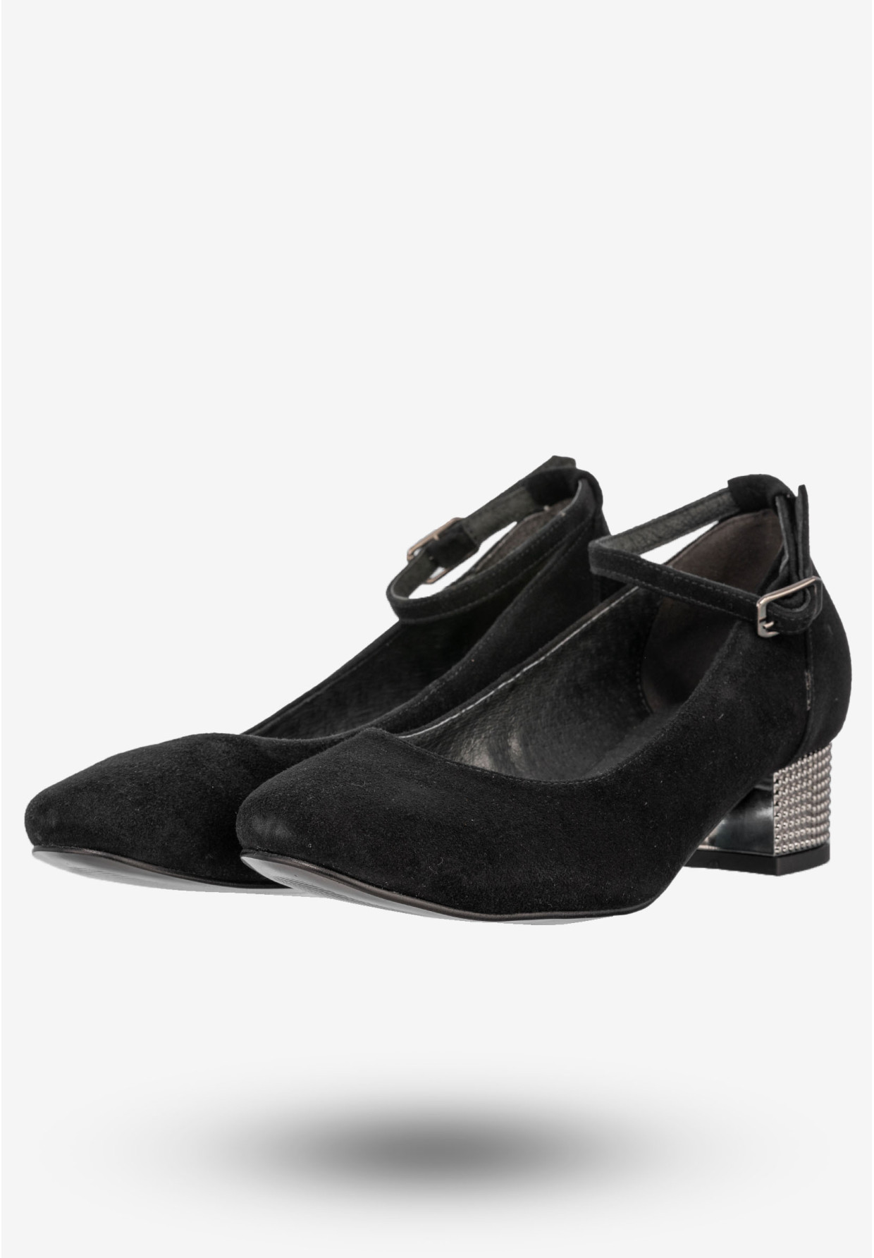 Czółenka Damskie Zamszowe Buty Na Klocku Eleganckie Czarne