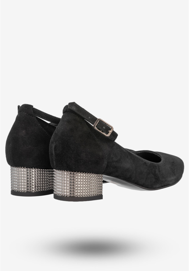 Czółenka Damskie Zamszowe Buty Na Klocku Eleganckie Czarne
