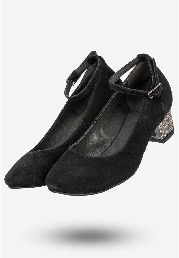 Czółenka Damskie Zamszowe Buty Na Klocku Eleganckie Czarne