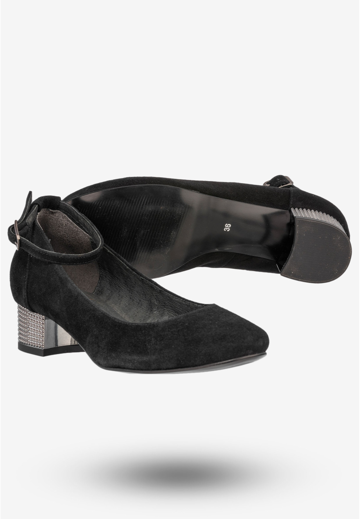 Czółenka Damskie Zamszowe Buty Na Klocku Eleganckie Czarne
