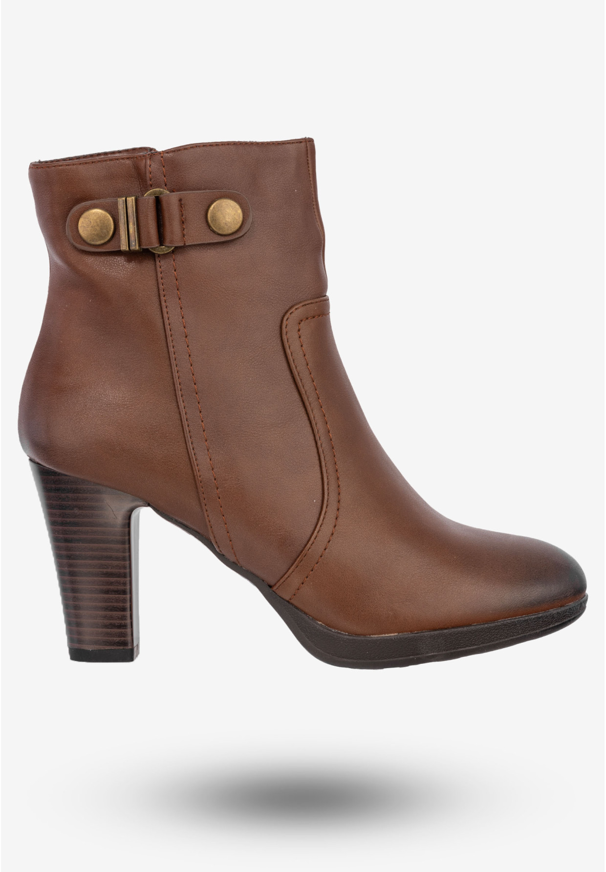 Botki Damskie Ekoskóra Buty Na Zimę Ocieplane Na Obcasie Sergio Leone Brązowe 5318