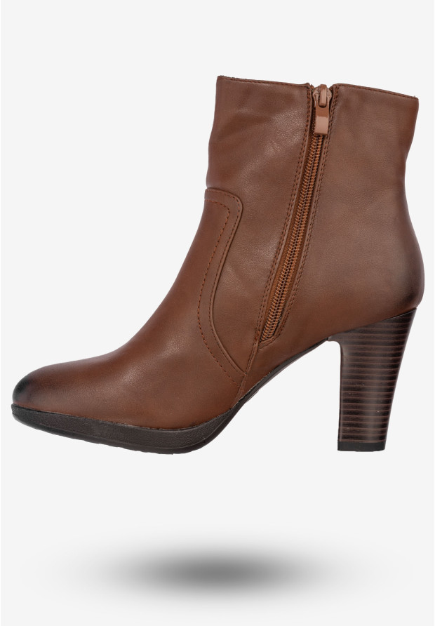 Botki Damskie Ekoskóra Buty Na Zimę Ocieplane Na Obcasie Sergio Leone Brązowe 5318