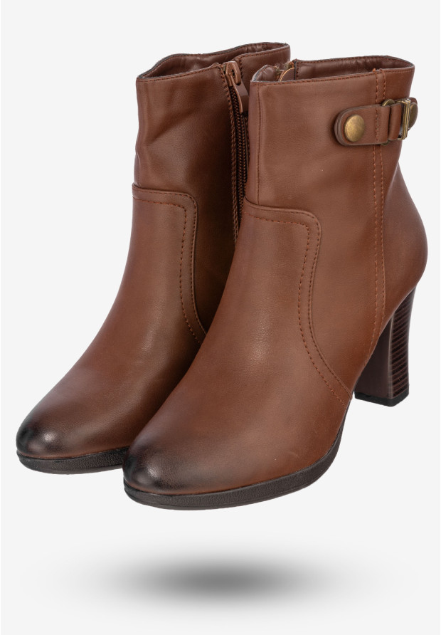 Botki Damskie Ekoskóra Buty Na Zimę Ocieplane Na Obcasie Sergio Leone Brązowe 5318