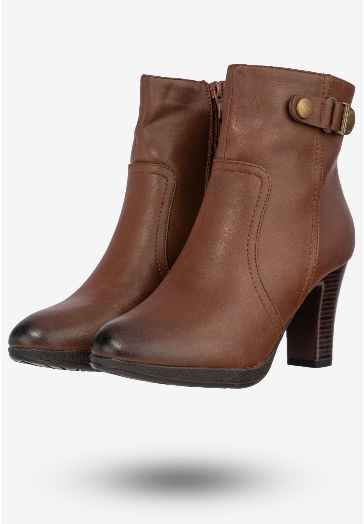 Botki Damskie Ekoskóra Buty Na Zimę Ocieplane Na Obcasie Sergio Leone Brązowe 5318