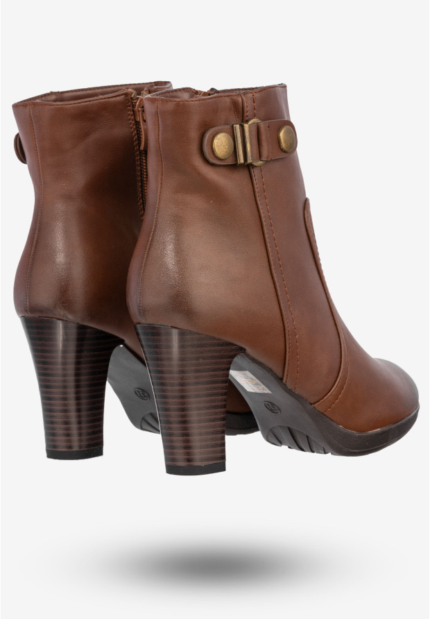 Botki Damskie Ekoskóra Buty Na Zimę Ocieplane Na Obcasie Sergio Leone Brązowe 5318