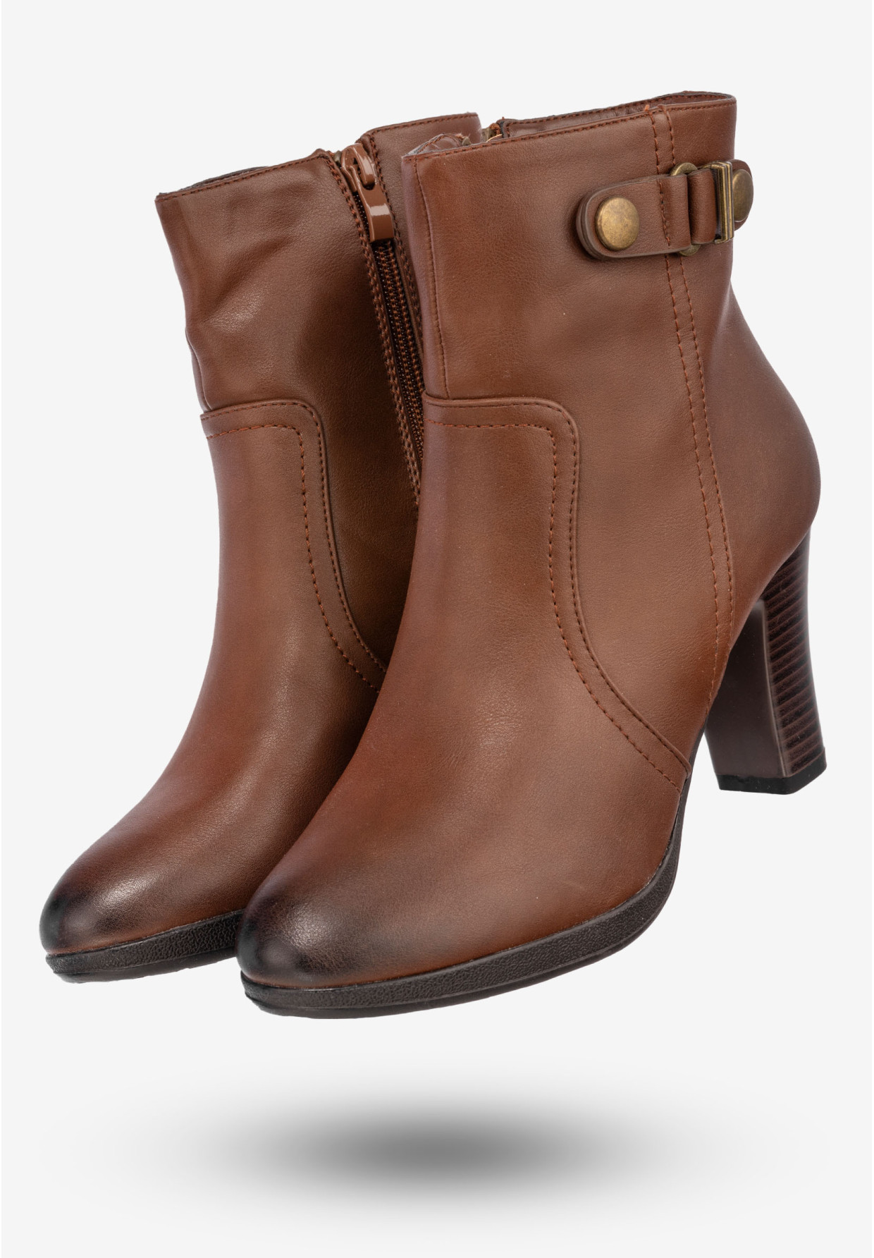 Botki Damskie Ekoskóra Buty Na Zimę Ocieplane Na Obcasie Sergio Leone Brązowe 5318