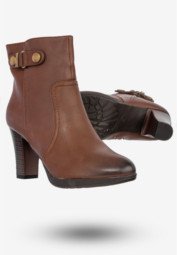 Botki Damskie Ekoskóra Buty Na Zimę Ocieplane Na Obcasie Sergio Leone Brązowe 5318