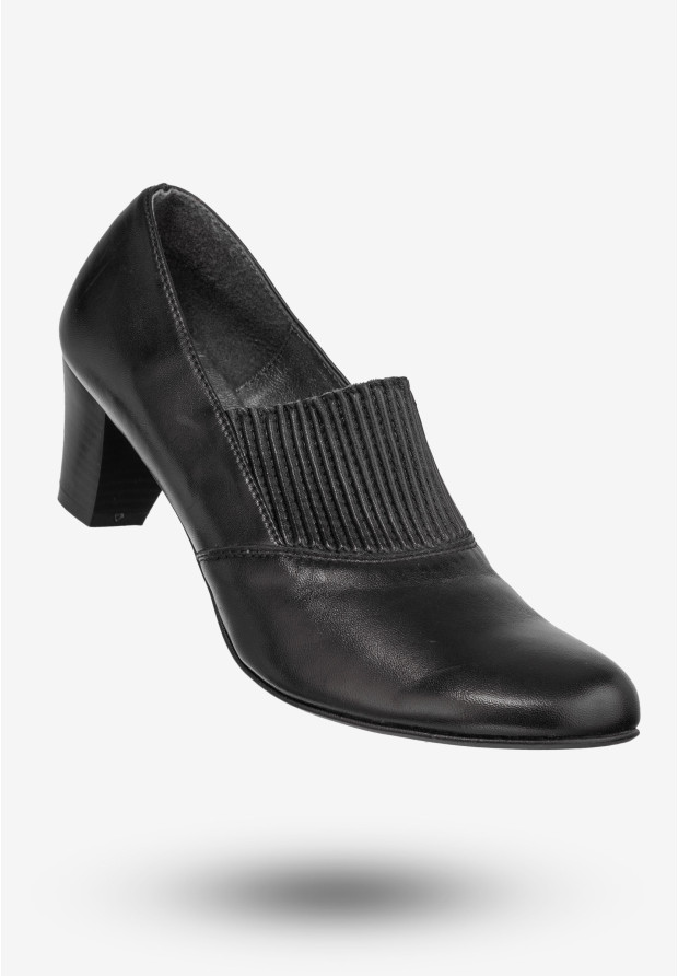 Półbuty Damskie Skórzane Eleganckie Buty Na Obcasie eSKa Czarne 582