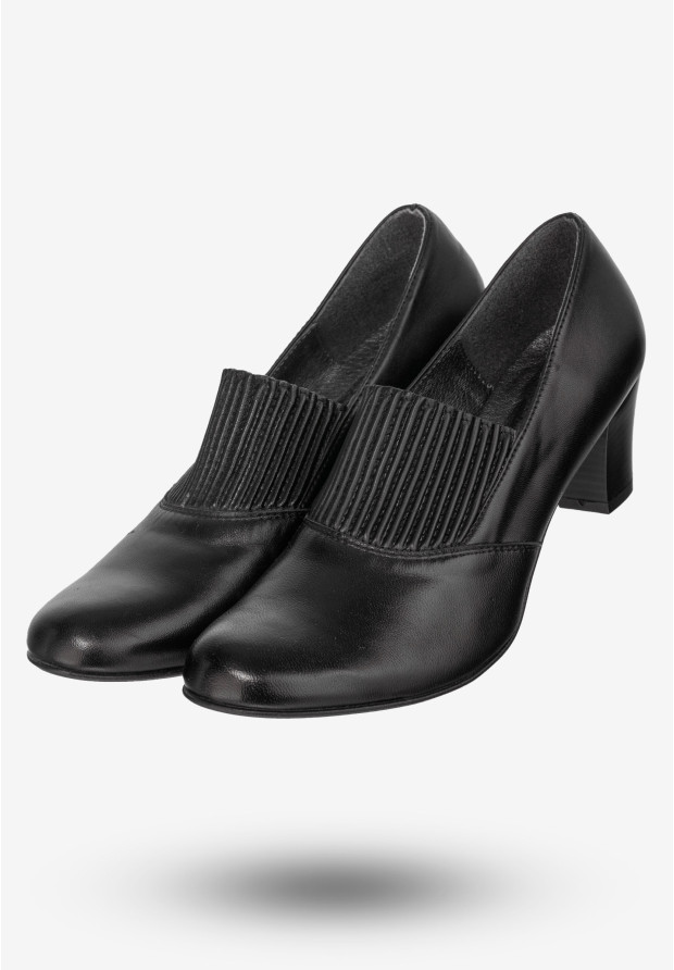 Półbuty Damskie Skórzane Eleganckie Buty Na Obcasie eSKa Czarne 582