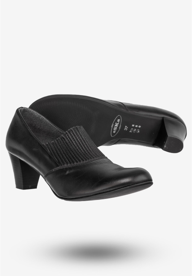 Półbuty Damskie Skórzane Eleganckie Buty Na Obcasie eSKa Czarne 582