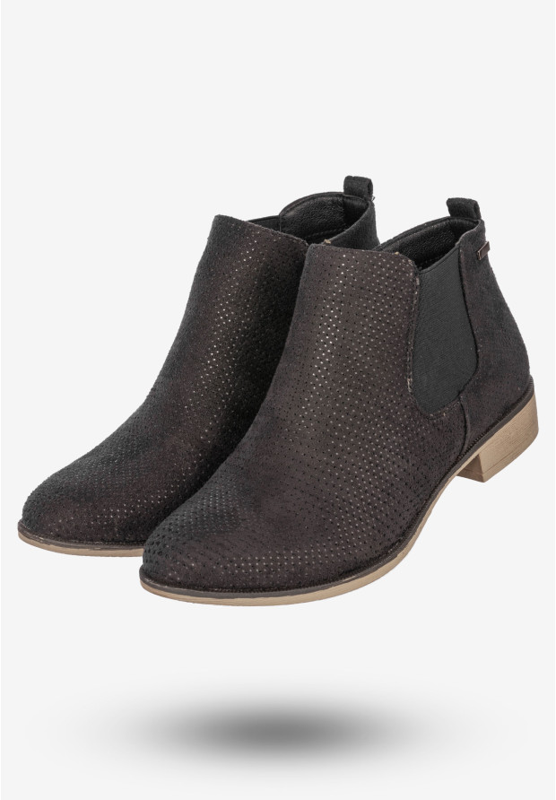 Botki Damskie Eleganckie Buty Na Płaskim Obcasie Jezzi Czarne AM65-80