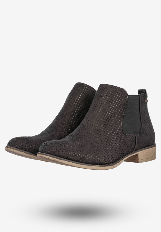 Botki Damskie Eleganckie Buty Na Płaskim Obcasie Jezzi Czarne AM65-80