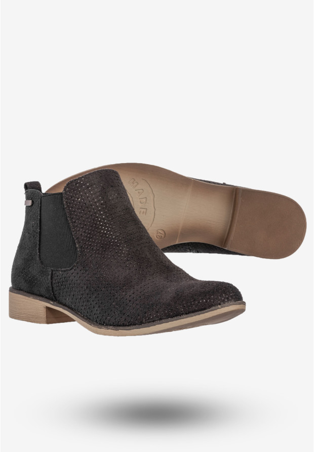 Botki Damskie Eleganckie Buty Na Płaskim Obcasie Jezzi Czarne AM65-80